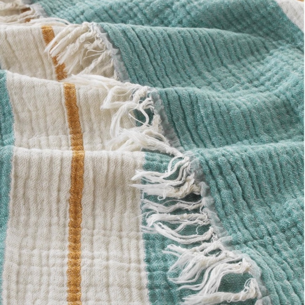 Sea Green & Golden Yellow Muslin XL 100% Organic Blanket Towel Soft XL